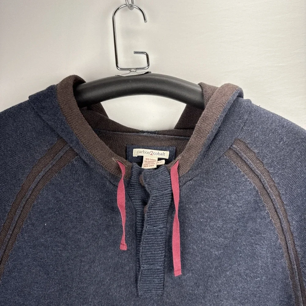 Carbon2Cobalt‎ Mens Cotton Cashmere Knit Hoodie Sweater Size XXL 2XL Blue Gray